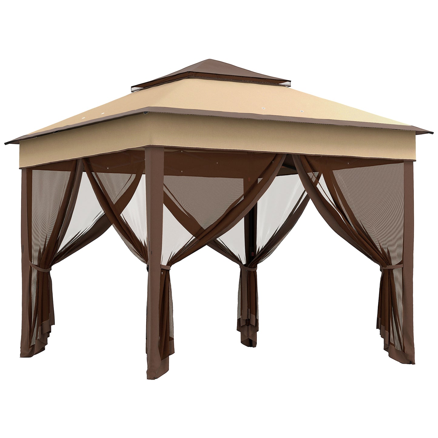 3 x 3(m) Pop Up Gazebo, Height Adjustable Instant Event Shelter with Netting and Carrying Bag, Beige