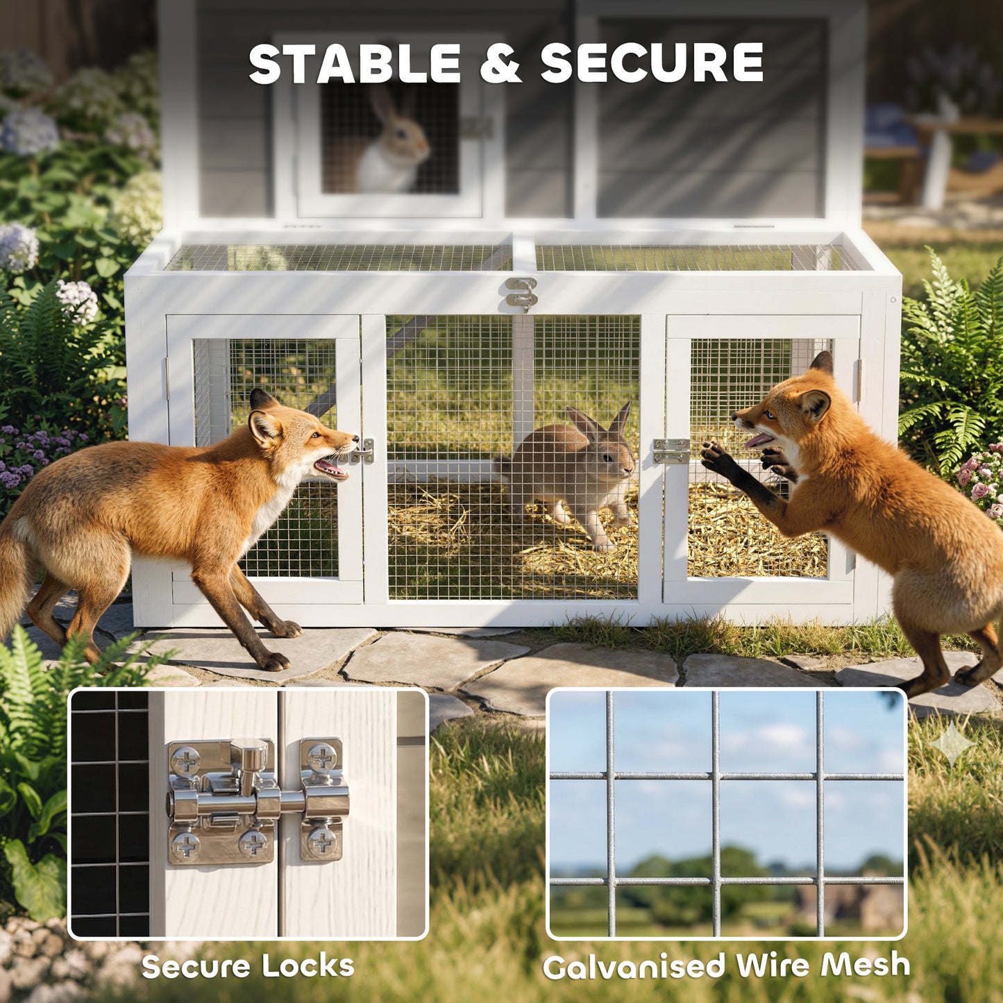 Wooden Rabbit Hutch, Indoor Outdoor Bunny Cage with Waterproof & Openable Roof, Pull Out Tray and Ramp, Guinea Pig Hutch