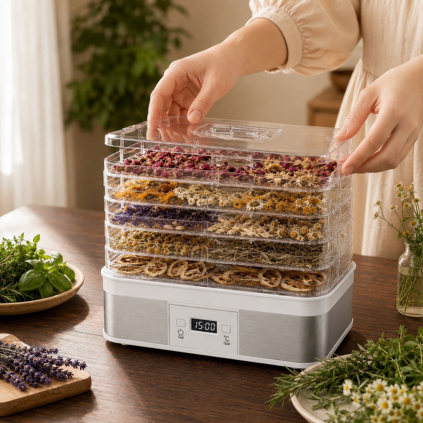 5 Tier Food Dehydrator, 245W Stainless Steel Food Dryer Machine with Adjustable Temperature