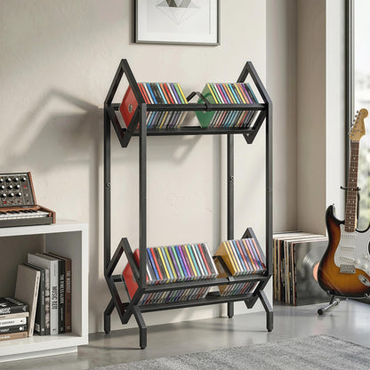 50 CD Storage Rack, 2-Tier Metal CD Storage Unit, Free Standing, Easy to Assemble, Black
