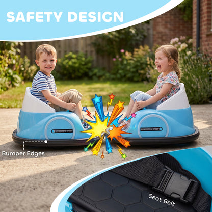 360° Rotation Kids Bumper Car, 12V Waltz Car with Remote Control, Dual Joystick, Music, Lights, Light Blue