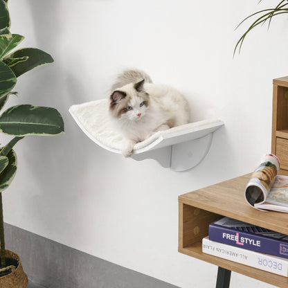 Wood Cat Shelves, Wall-Mounted Cat Shelter, Curved Kitten Bed Perch Climber Furniture 41 x 28 x 21cm White