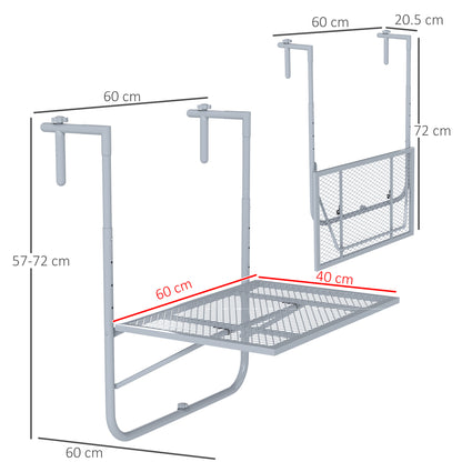 Balcony Hanging Table, Metal Wall Mount Desk, Adjustable Folding Balcony Deck Table for Patio and Garden, Grey