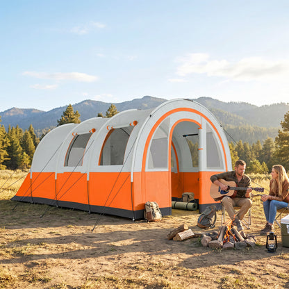 Three Man Duo Room Tunnel Tent, with Accessories - Cream/Orange