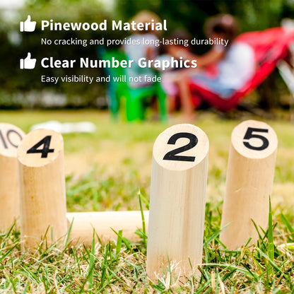Wooden Scatter Game Set, Numbered Skittles Throwing Game with 12 Skittles, 1 Throwing Pin and Carrying Box