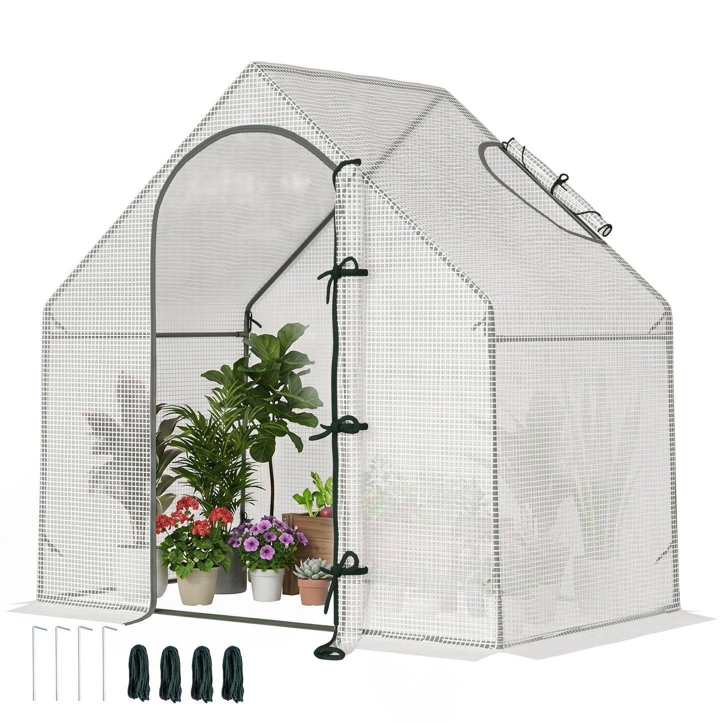 Walk In Tomato Greenhouse Garden Outdoor Mini Greenhouse Flower Planter Steel Frame with Zipped Door & Window, PE Cover
