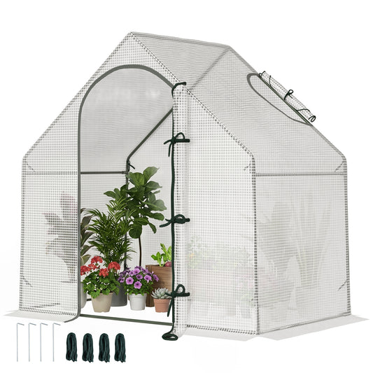 Walk In Tomato Greenhouse Garden Outdoor Mini Greenhouse Flower Planter Steel Frame with Zipped Door & Window, PE Cover