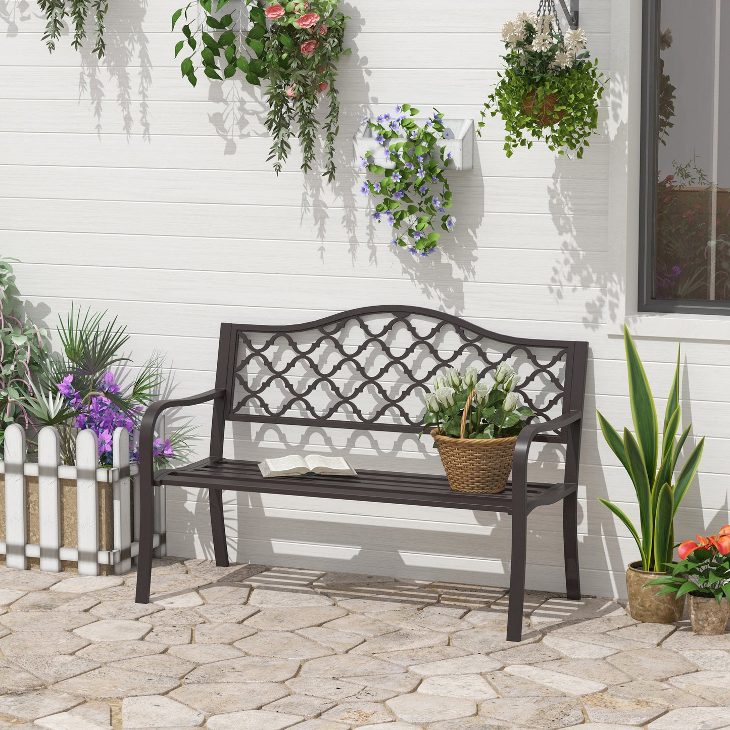 Antique Style Outdoor Cast Iron Front Porch Bench Path Chair Seat, Brown