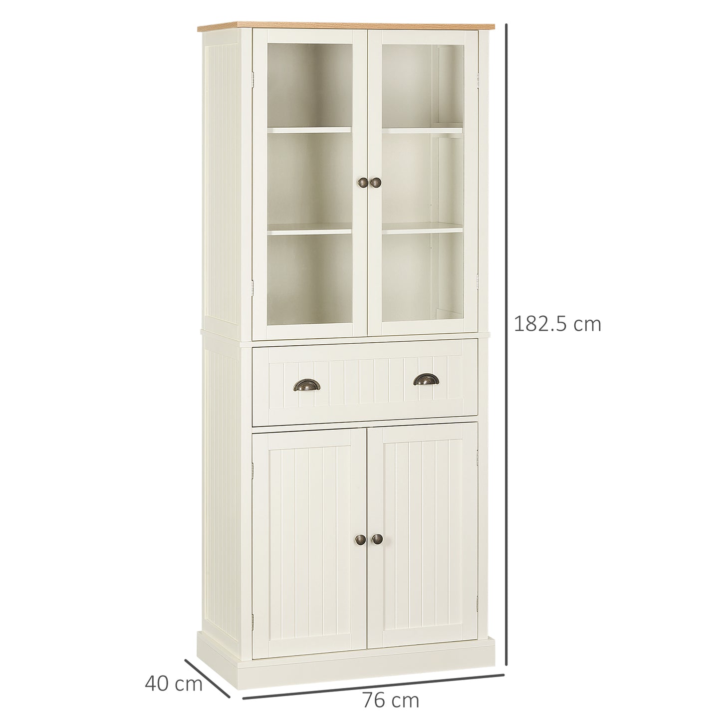 Freestanding Kitchen Cupboard, 5-tier Storage Cabinet with Adjustable Shelves and Drawer, Cream White