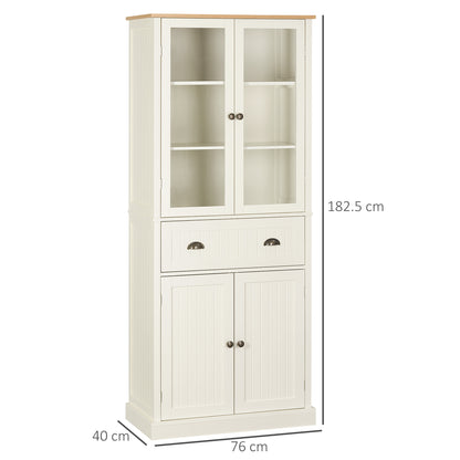 Freestanding Kitchen Cupboard, 5-tier Storage Cabinet with Adjustable Shelves and Drawer, Cream White