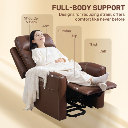 Power Lift Recliner Chair for Elderly, Overstuffed Faux Leather Riser and Reclining Chair with USB A+C Ports
