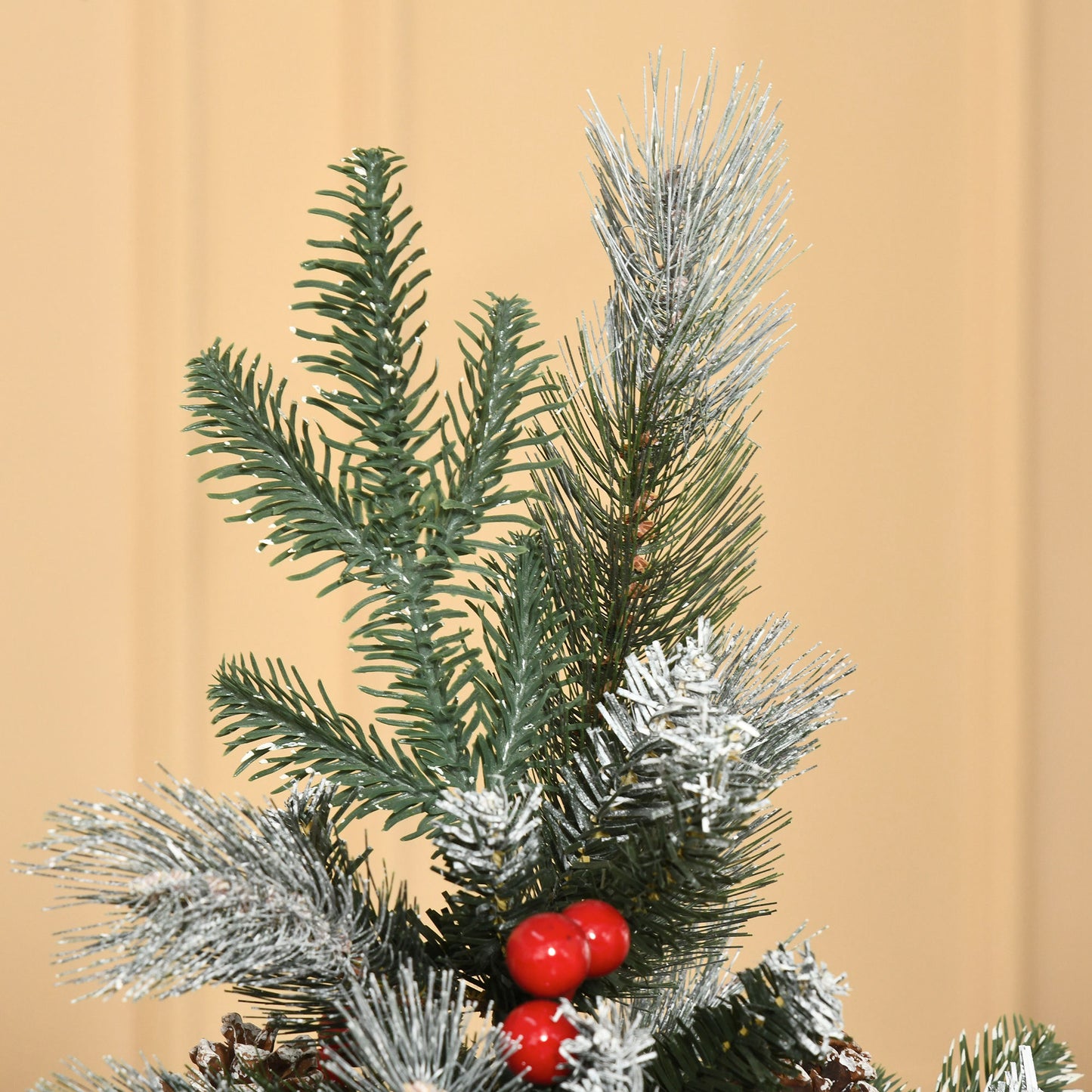 5FT Artificial Snow Dipped Christmas Tree Xmas Pencil Tree Holiday Home Party Decoration with Foldable Feet Red Berries White