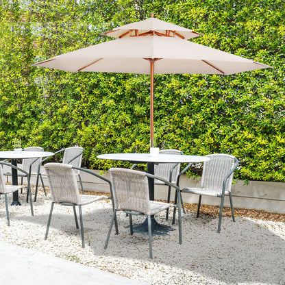 2.7m Wooden Parasol Elegant Two-Tier Design Garden Parasol Umbralle for Outdoor Shade, Beige