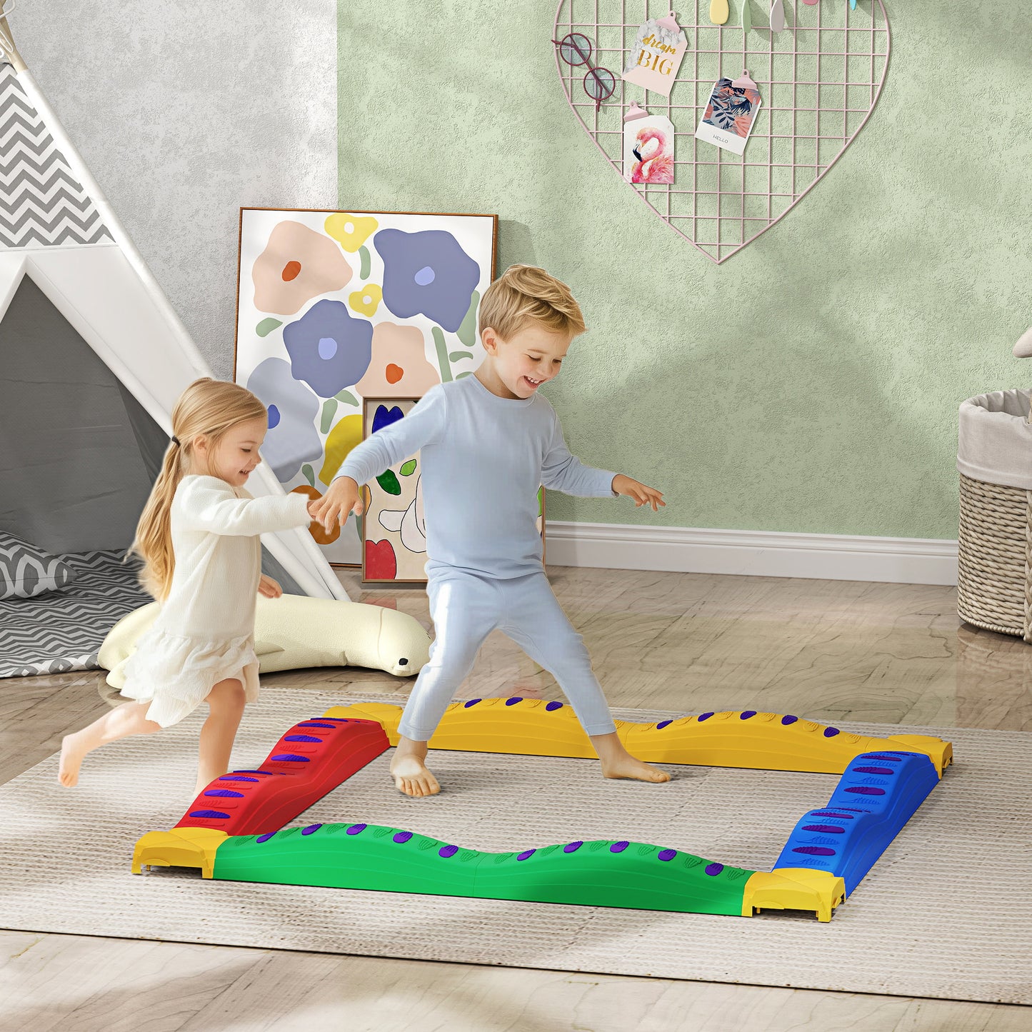12-Piece Kids Balance Beam Stepping Stones, with Non-Slip Foot Pads, Multicoloured