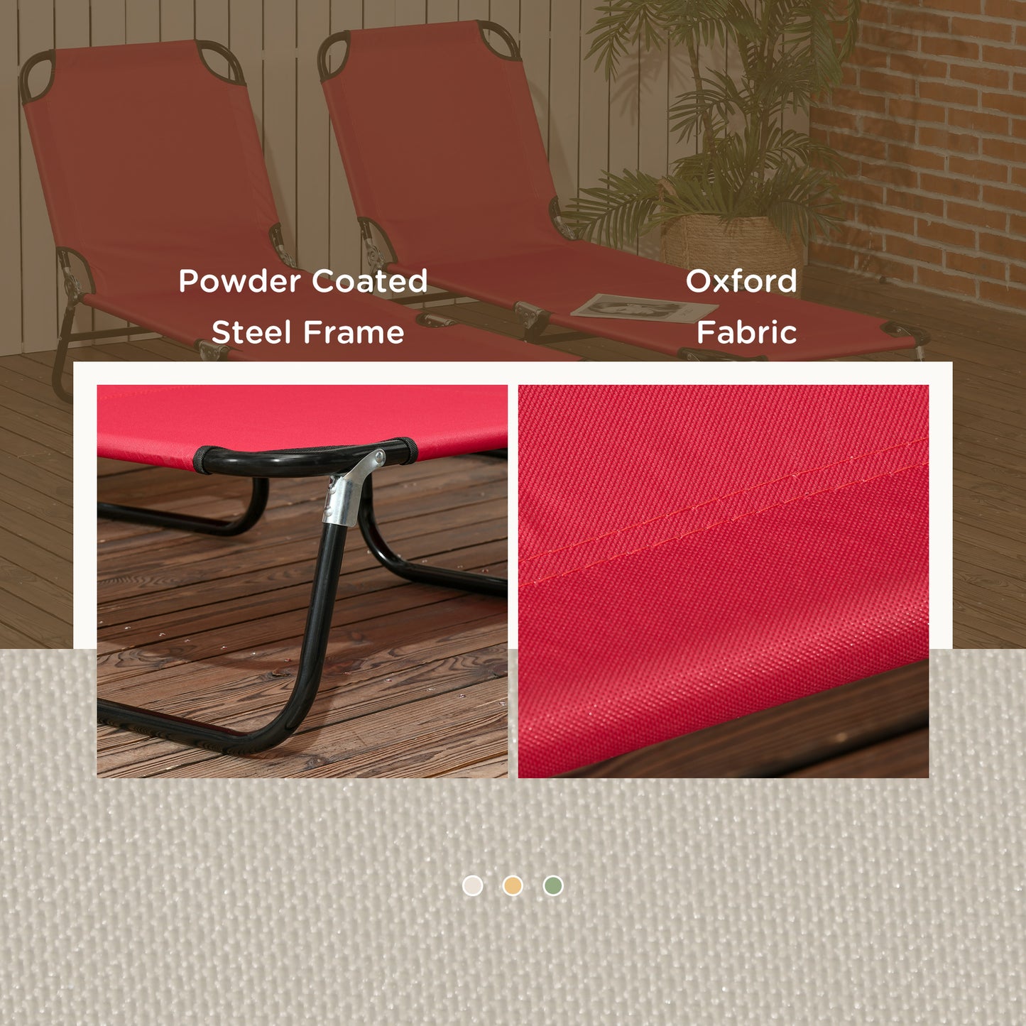 Set of Two Folding Sun Loungers - Red