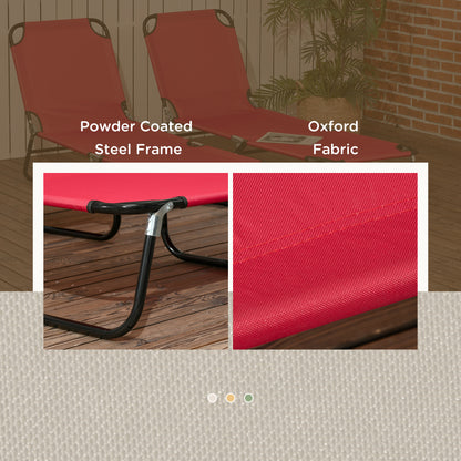 Set of Two Folding Sun Loungers - Red