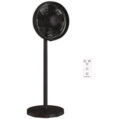 40 cm Standing Fan, Cooling Floor Fan with 80° Oscillating, Adjustable Tilt and Height, 4 Speed, Remote Control, Black