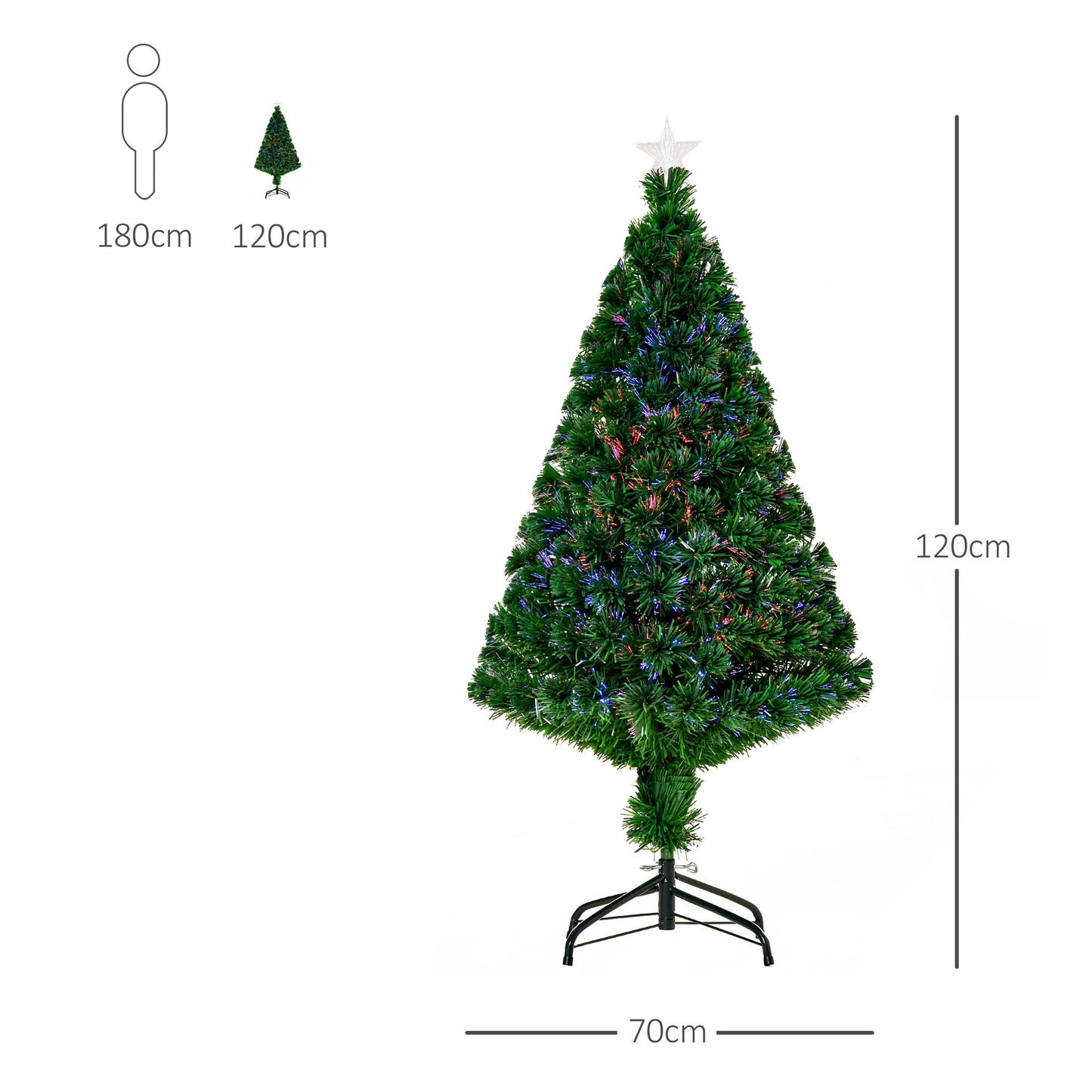 4FT Pre-Lit Fibre Optic Artificial Christmas Tree Holiday Xmas Décor with Tree Topper Multi-Colour