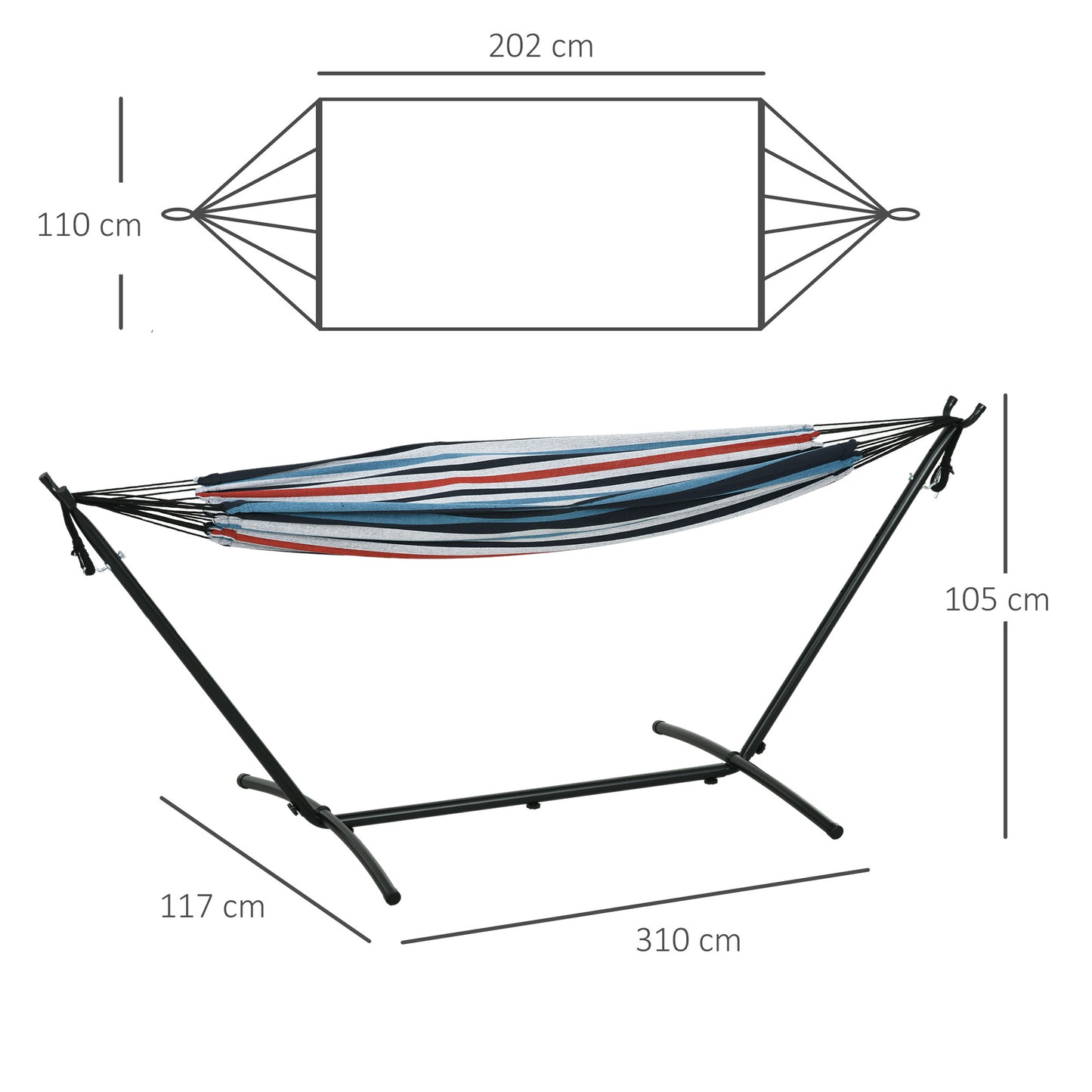 298 x 117cm Hammock with Stand Camping Hammock with Portable Carrying Bag, Adjustable Height, 120kg Load Capacity