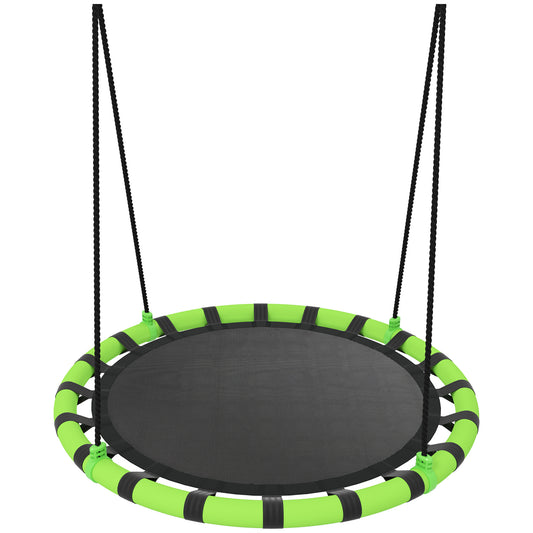100cm Diameter Kid Nest Swing Seat with Height Adjustable Ropes for Outdoor, Indoor, Black/Green