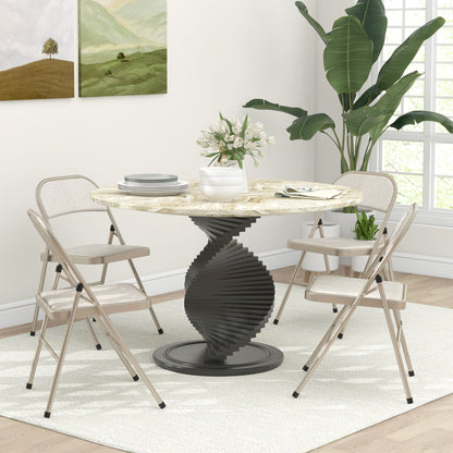 Linen-Look Set of Four Cushioned Folding Chairs - Beige