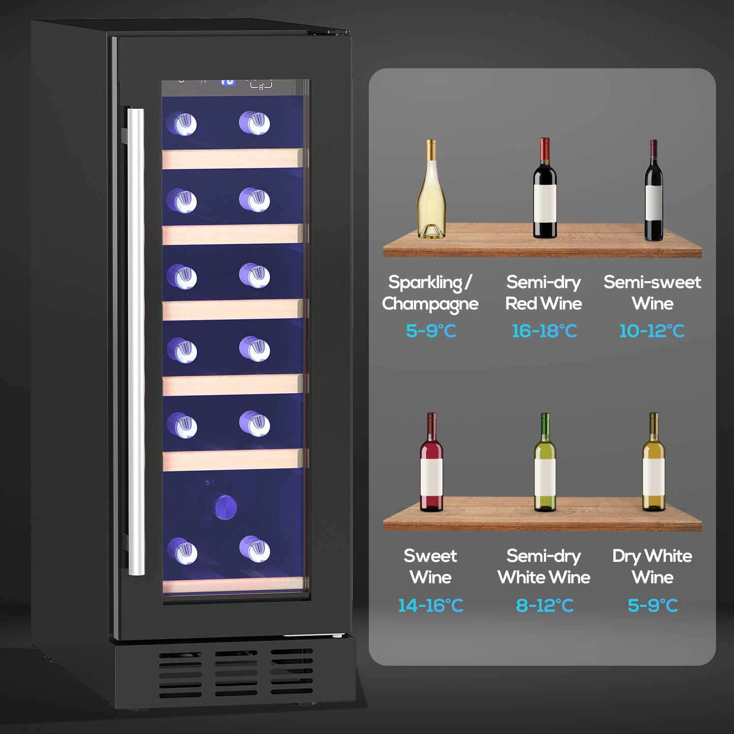 19 Bottle 5-18℃ Wooden Rack Wine Fridge - Black