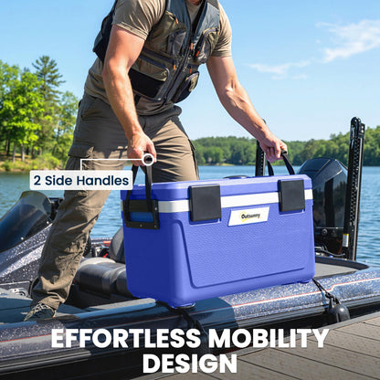 42.6L Insulated Cool Box, Lightweight Portable Ice Cooler with Handle, Lid and Drain Valve, Dark Blue