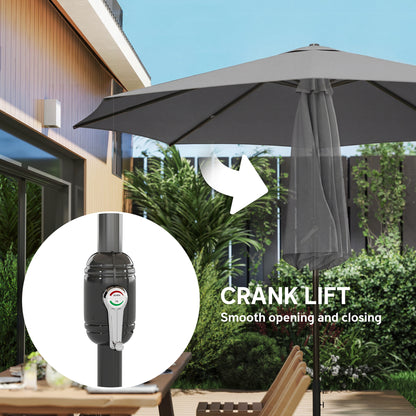 2.7 m Garden Parasol Umbrella with Cross Base and Sandbag, Retractable Ribs, Outdoor Table Market Umbrella, Light Grey