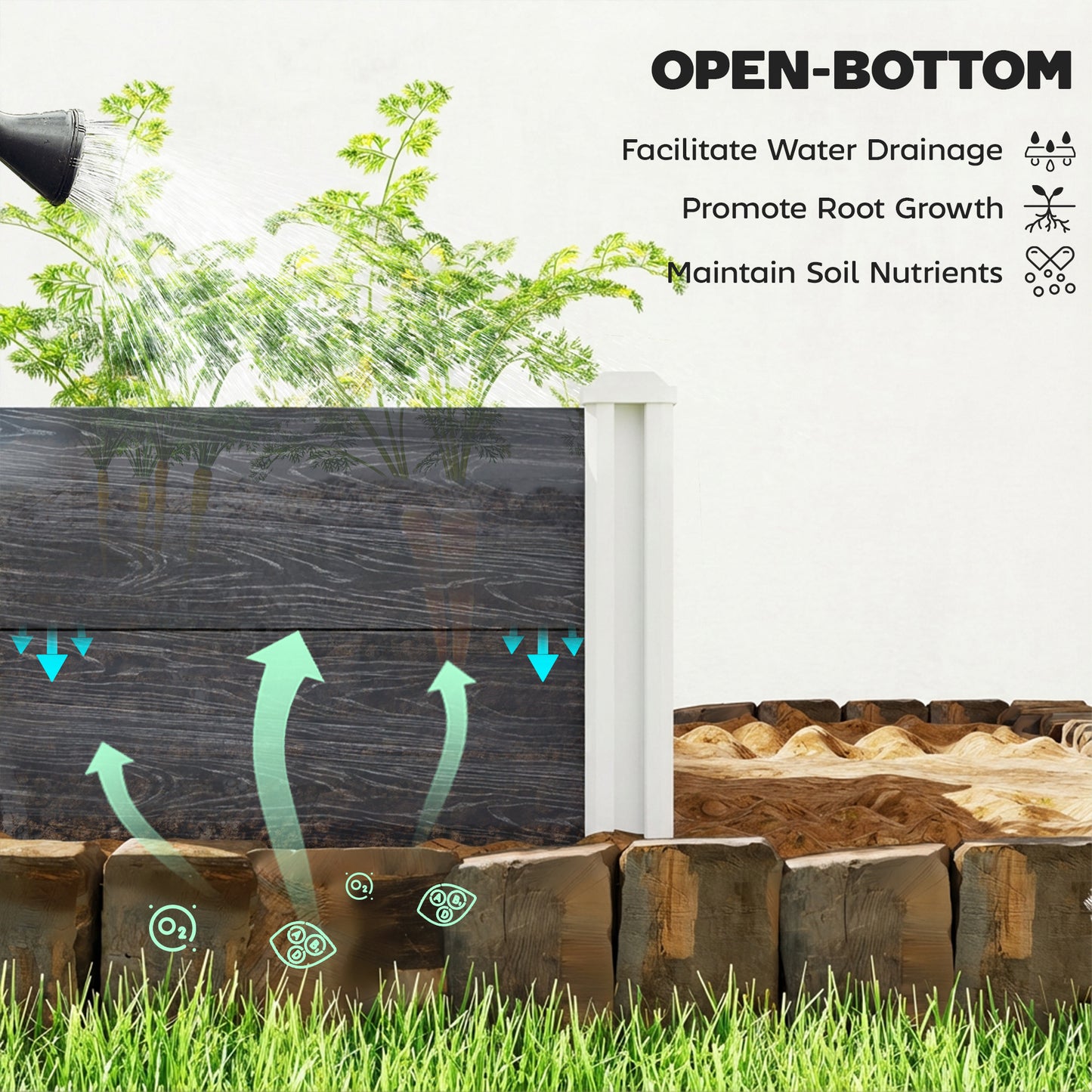 Vinyl Raised Garden Bed Kit, 3 x 3 x 1ft Modular Elevated Garden Box with Slotting Legs and Open Bottom, Dark Grey