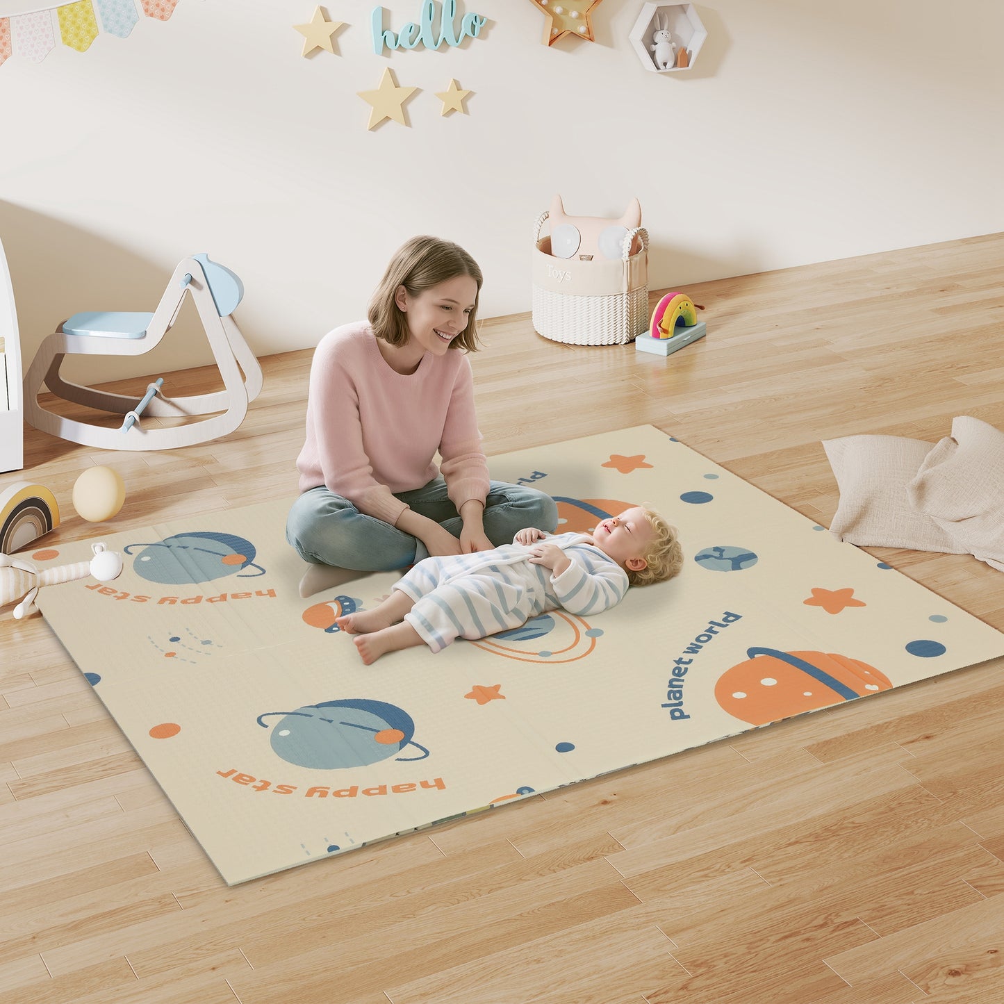 Space-Themed Baby Plat Mat Double Sided, Foldable, Water-Resistant for Outdoor/Indoor, 177 x 146 x 1.5cm