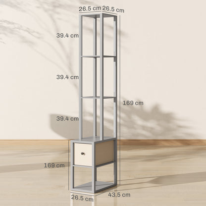 Floor Lamp with Shelves, LED Column Modern Standing Lamp with Fabric Drawer, Adjustable Brightness