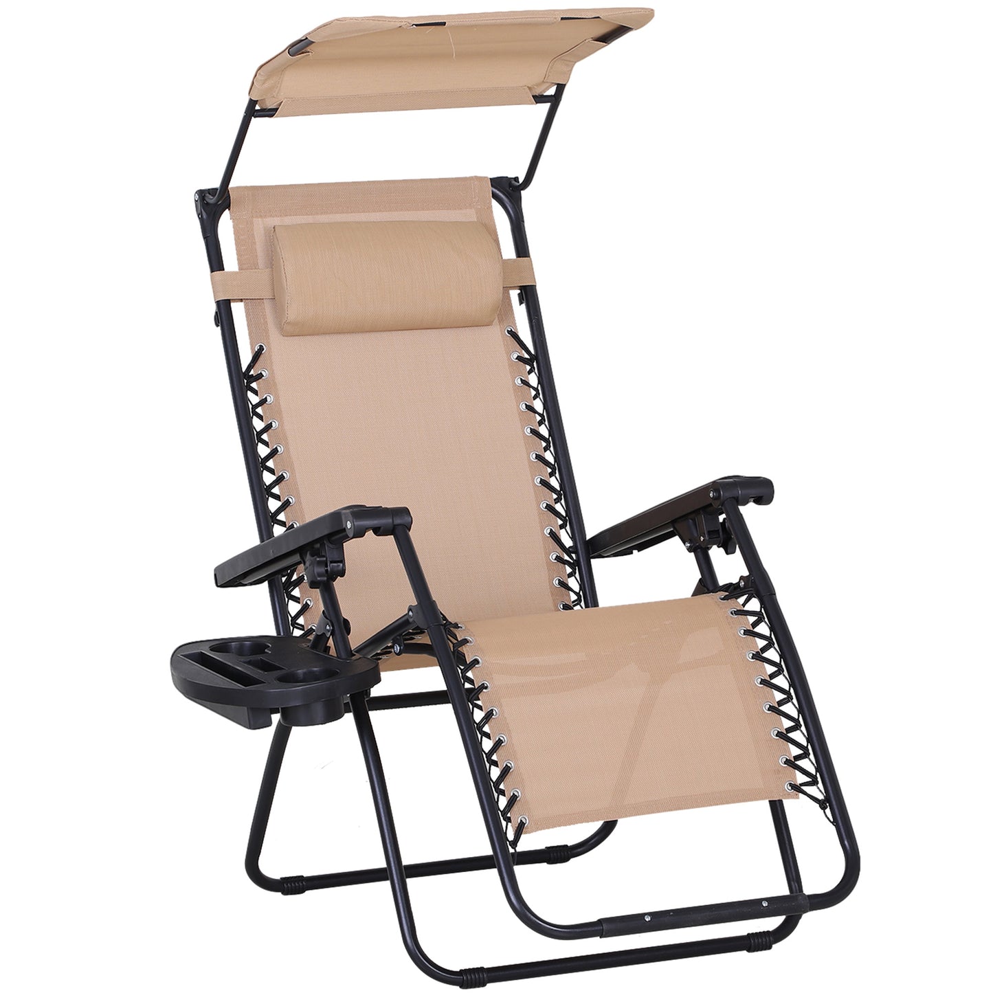 Foldable Reclining Garden Chair with Headrest, Zero Gravity Deck Sun Lounger Seat Chair with Footrest, Armrest