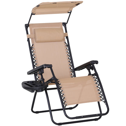 Foldable Reclining Garden Chair with Headrest, Zero Gravity Deck Sun Lounger Seat Chair with Footrest, Armrest