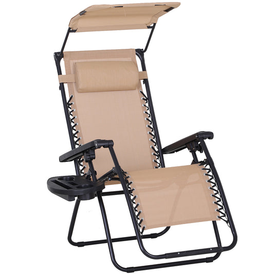 Foldable Reclining Garden Chair with Headrest, Zero Gravity Deck Sun Lounger Seat Chair with Footrest, Armrest