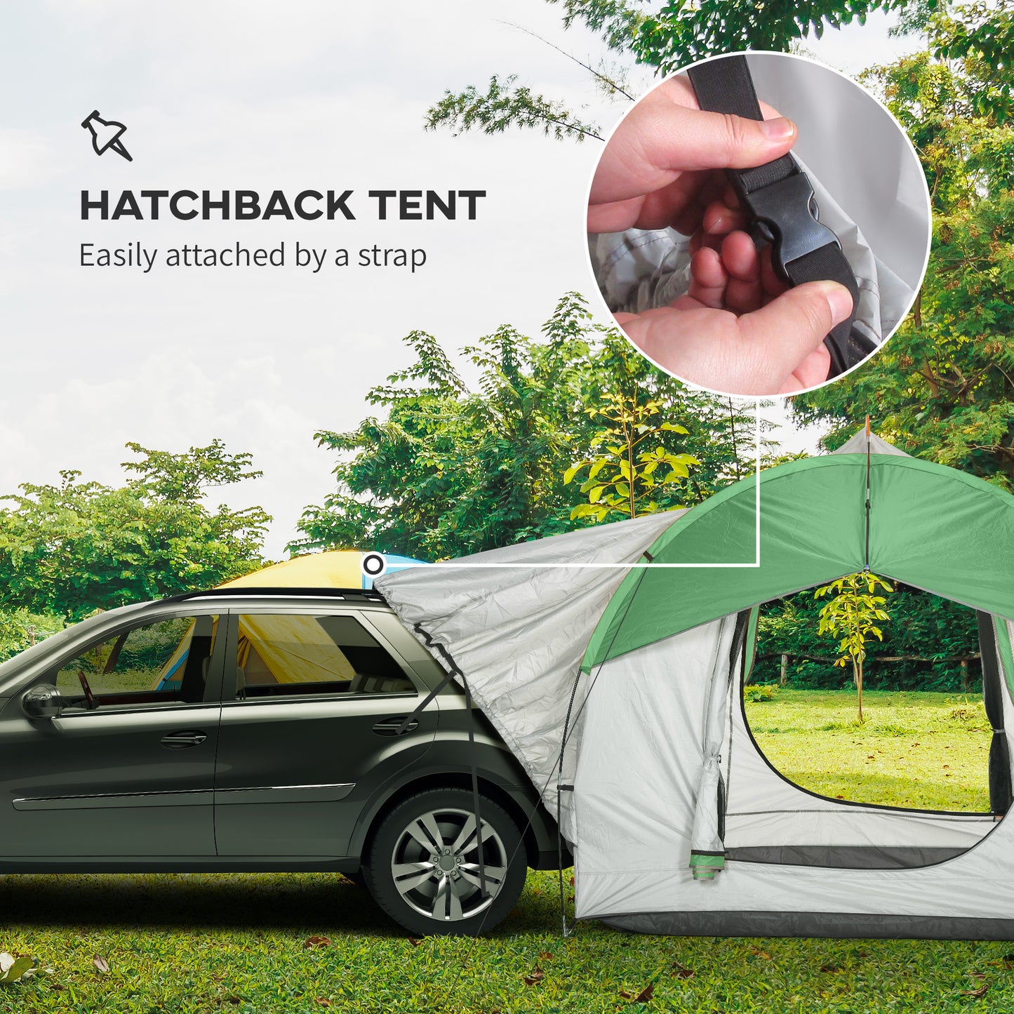 SUV Car Tent for Camping, Waterproof PU2000mm, 5 Man Tailgate Tent, 2.4 x 2.1 m, Grey and Green
