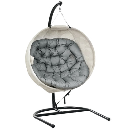 Hanging Egg Chair Outdoor Indoor Garden Swing Chair with Folding Basket, Garden Hanging Chair with Stand, Thickened Cushion