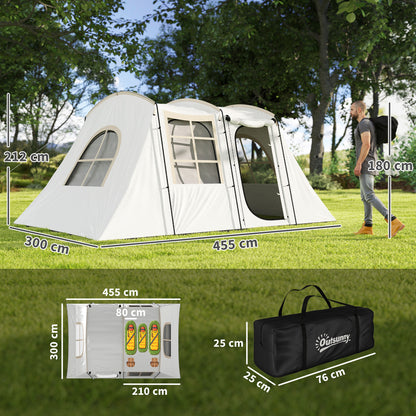 4 Man Tunnel Tent, Family Camping Tent with Porch, Bedroom and Living Area, Sewn in Groundsheet, 3000mm Waterproof