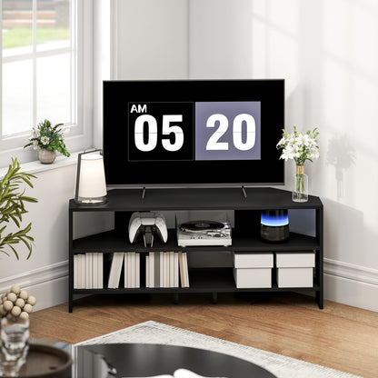 Corner TV Stand with 2 Open Shelves for 47 Inch TV - Black
