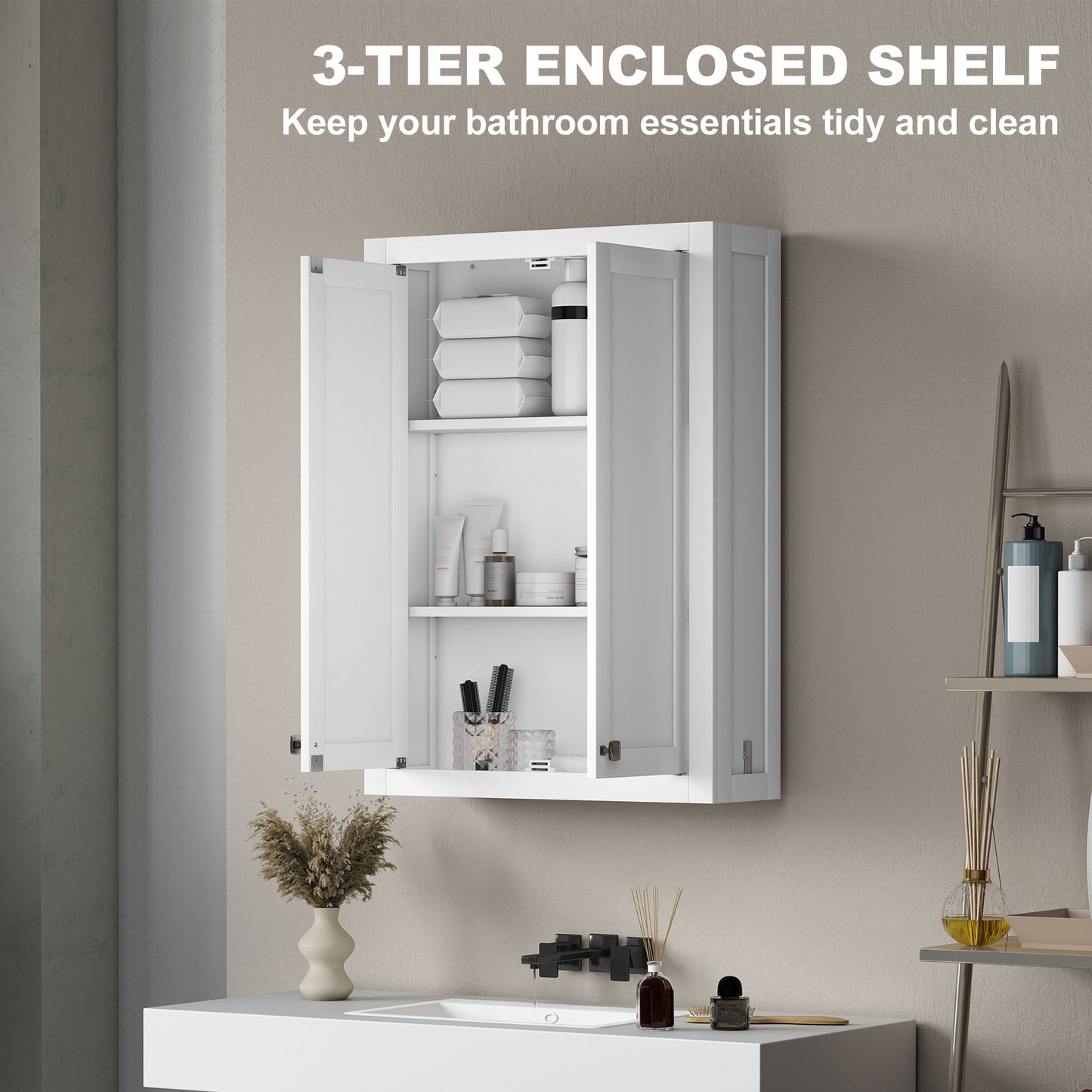 Bathroom Wall Cabinet with Adjustable Shelves - White