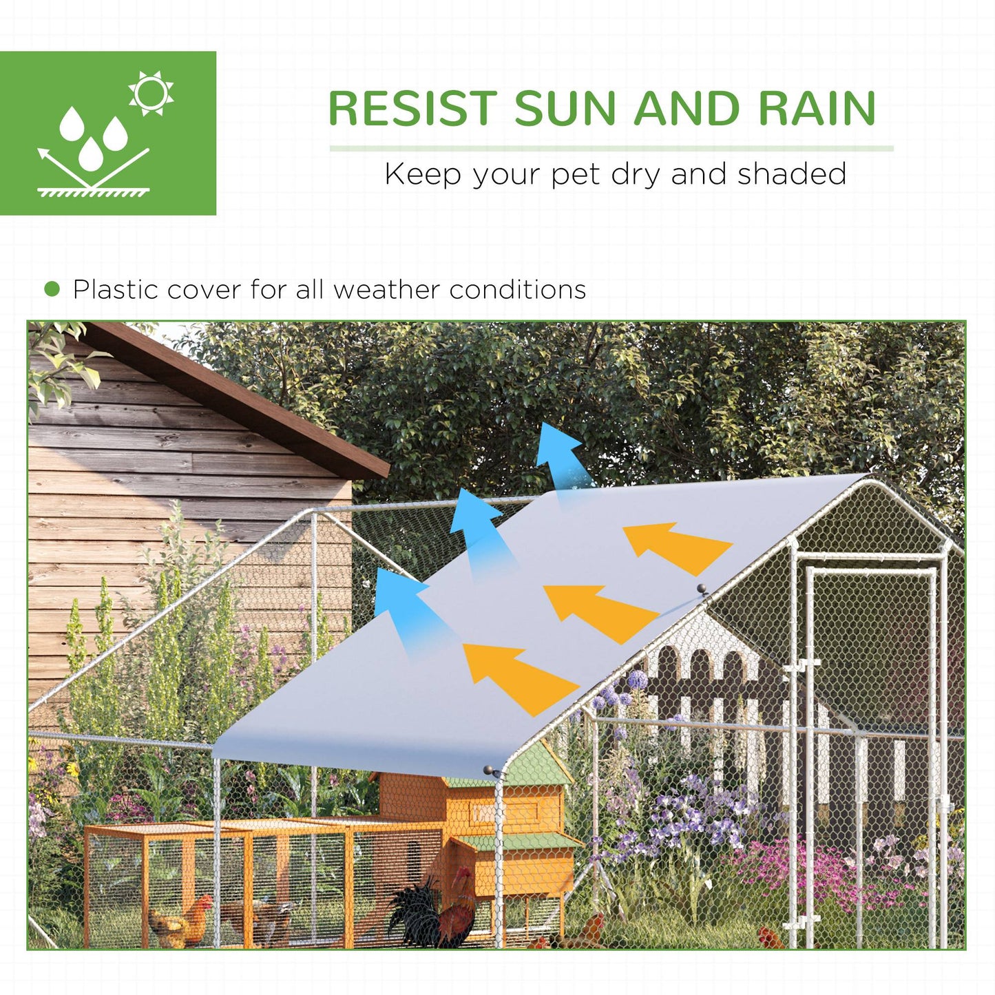 Chicken Walk-in Run, Galvanised Chicken Coop, Hen Poultry House Cage, Rabbit Hutch Pet Playpen Garden w/ Water-Resist Cover