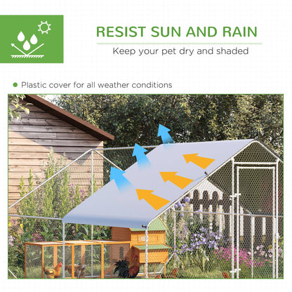 Chicken Walk-in Run, Galvanised Chicken Coop, Hen Poultry House Cage, Rabbit Hutch Pet Playpen Garden w/ Water-Resist Cover