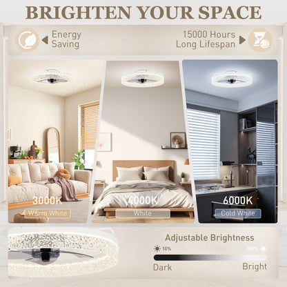 Ceiling Fan with Lights, Dimmable LED Mount Ceiling Fan Light with Remote App Control for Bedroom, White