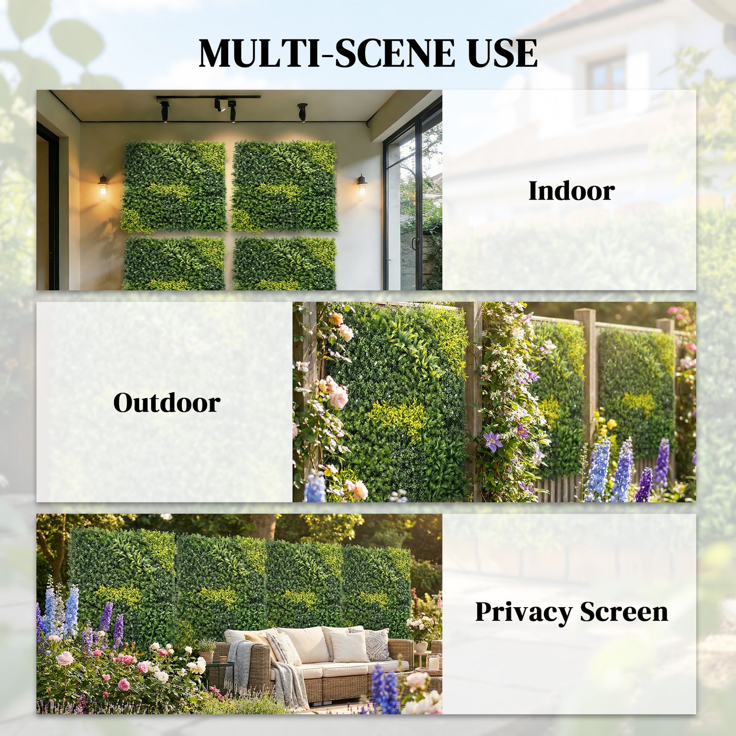 Artificial Plant Wall Panel, 100x100 cm Artificial Grass Backdrop Wall, Green