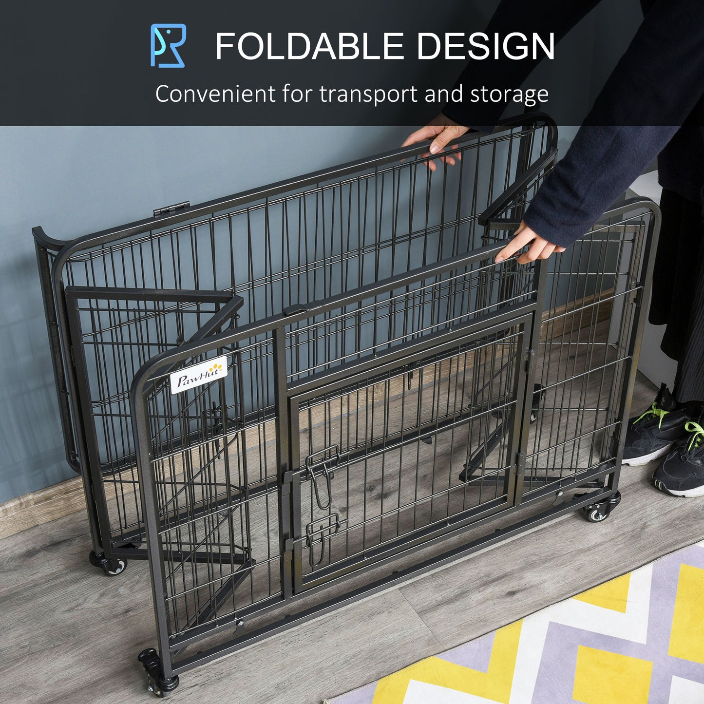 Metal Dog Cage Kennel Locking Door & Wheels Removable Tray Openable Top For Medium Pets 94 x 58 x 69.5 cm