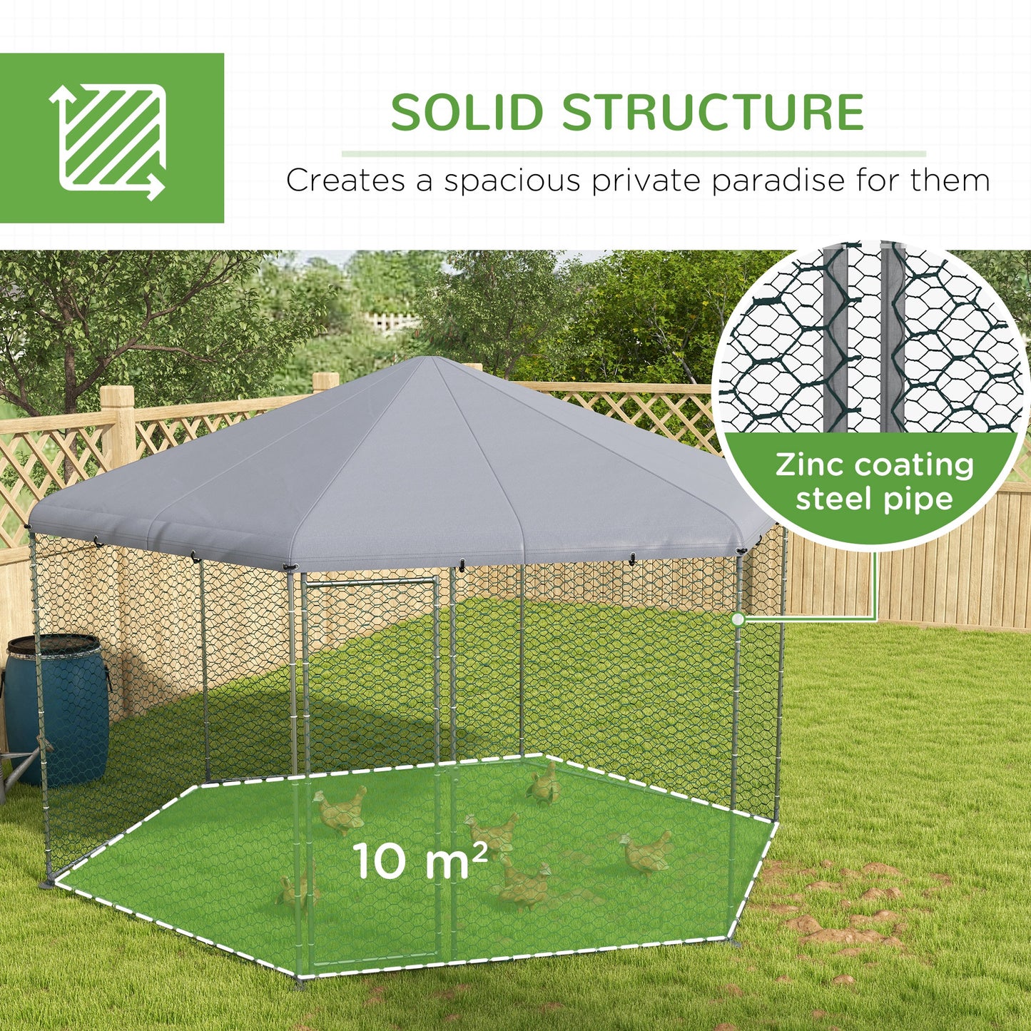 Chicken Coop for 10-15 Chickens, Hens, Rabbits, Ducks, Outdoor Garden Chicken Run, 4 x 3.5 x 2.6m