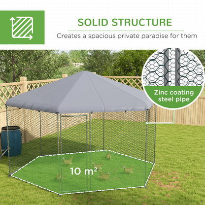 Chicken Coop for 10-15 Chickens, Hens, Rabbits, Ducks, Outdoor Garden Chicken Run, 4 x 3.5 x 2.6m