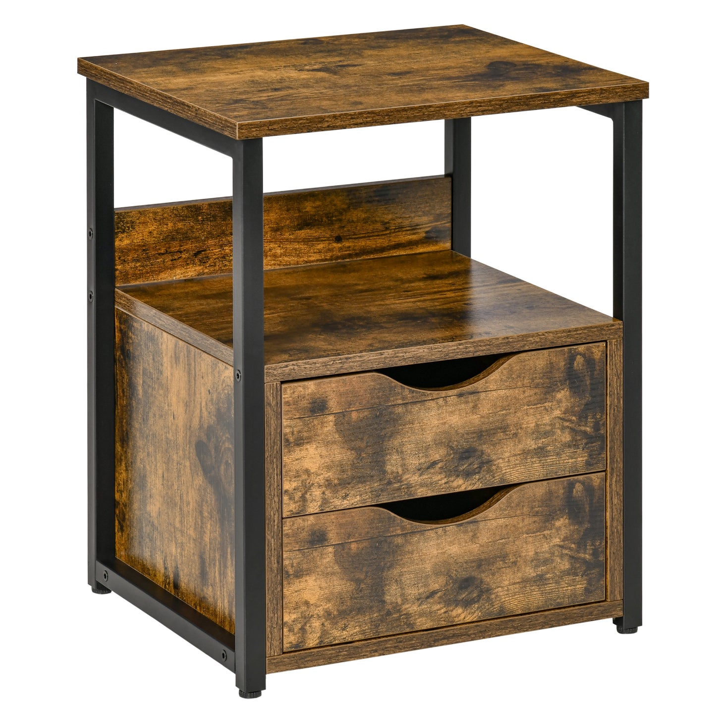 Industrial Side Table with Drawer, Sofa Table, Bedside Cabinet with Storage Shelf, Slim Nightstand for Living Room, Bedroom
