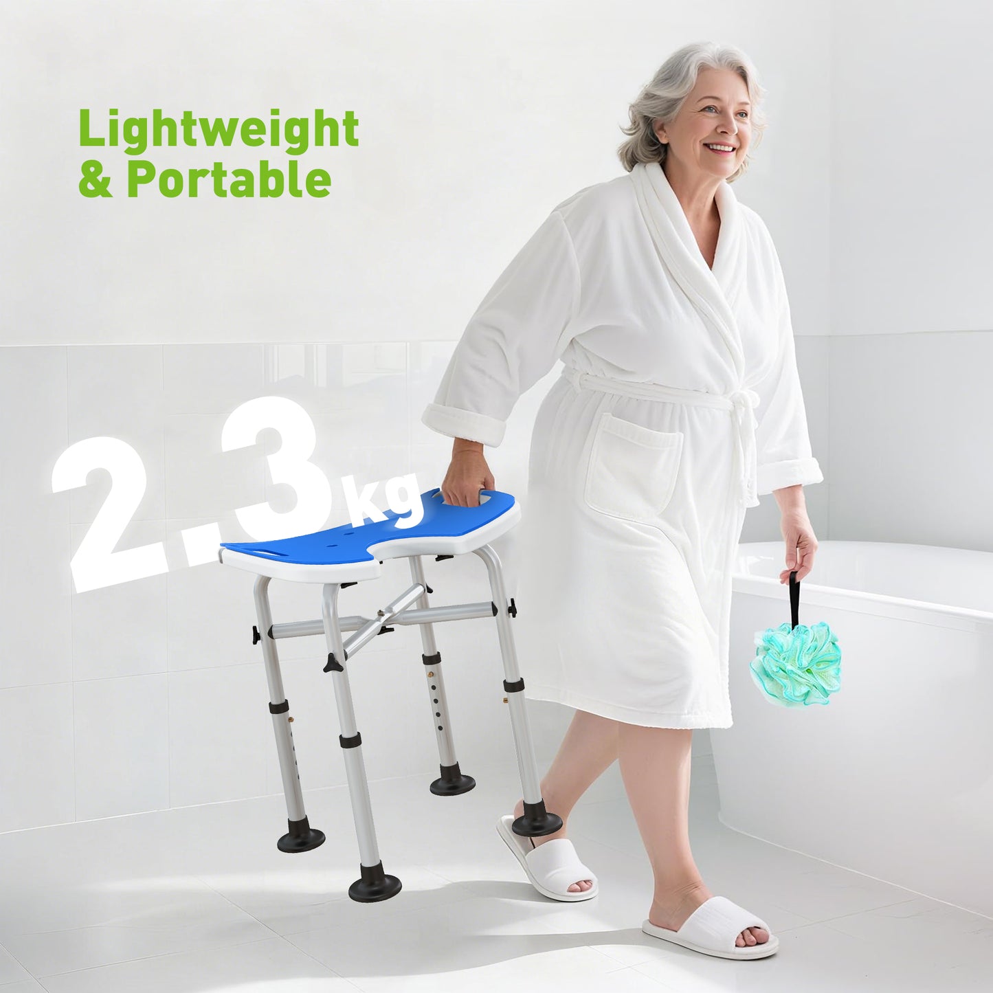 39-51.5cm 'U' Seat Padded Shower Stool - Dark Blue