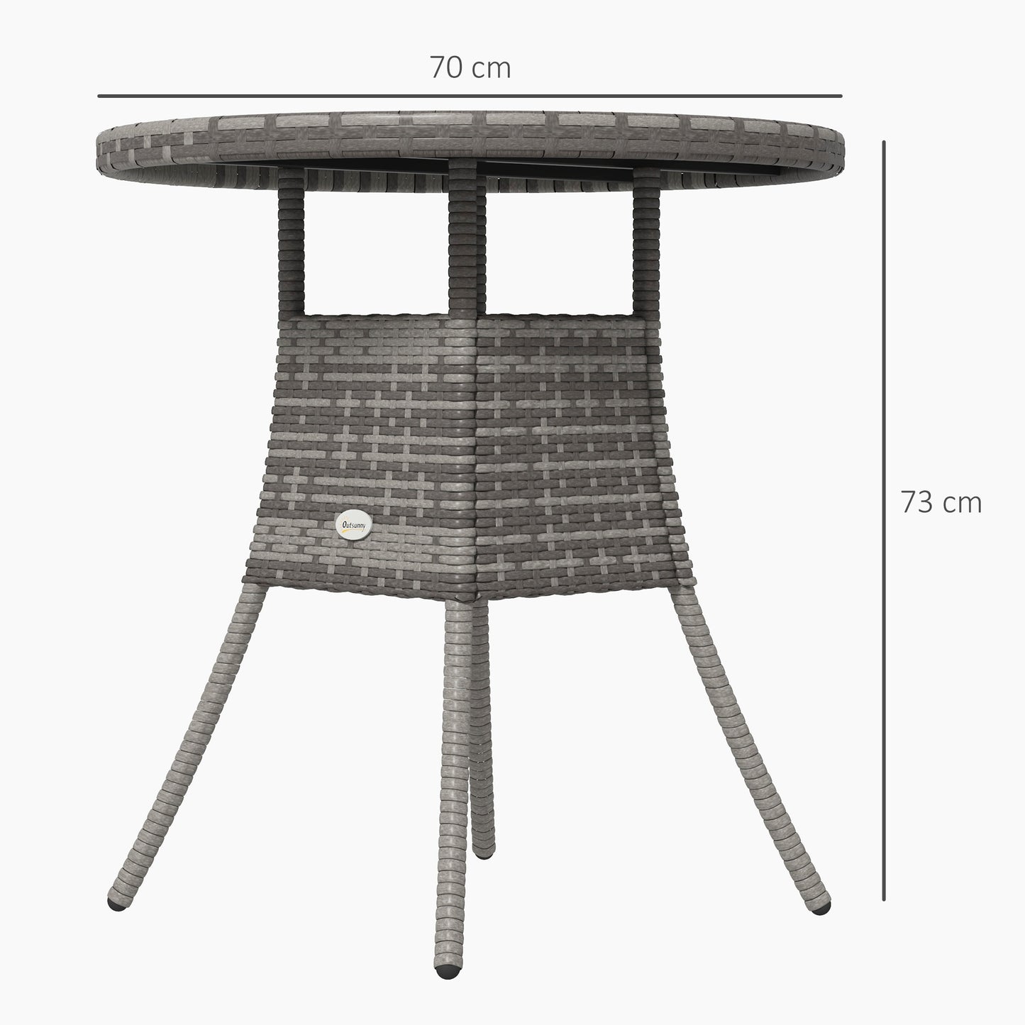 70 cm Wood-Effect Rattan Garden Table - Grey