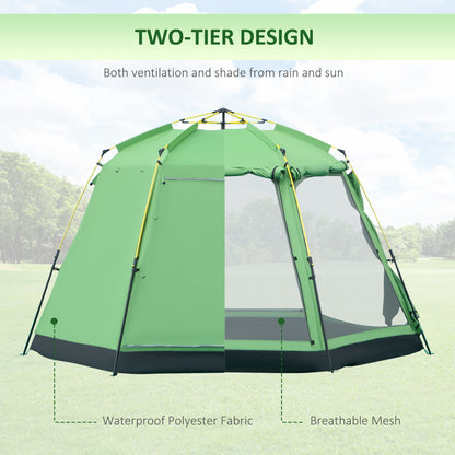 6 Person Pop Up Camping Tent, 2-Tier Design Backpacking Tent with 4 Windows 2 Doors Portable Carry Bag for Fishing Hiking